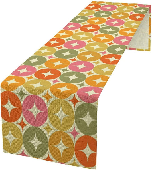Mid Century Table Runner, Flag Retro Atomic Starburst 1950s Abstract Geometric Space Tabletop Decoration for Home Kitchen Restaurant Table Flag 13x60 Inch