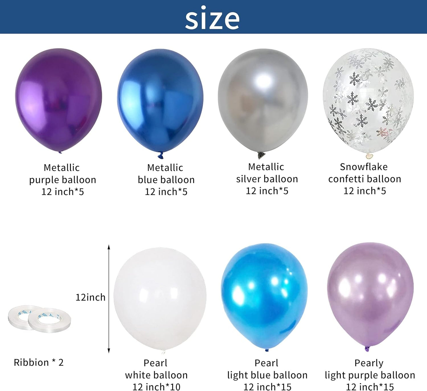 Winter Snowflake Balloons, 60 Packs 12 Inch Metallic Purple Blue White Silver Balloon with Confetti Balloon for Birthday Party Baby Shower Christmas Winter Wonderland Party Decoration