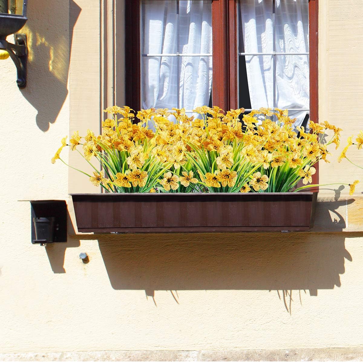 30 Bundles Artificial Flowers Outdoor UV Resistant Fake Flowers No Fade Faux Plastic Plants Garden Porch Window Box Decorating (Yellow)