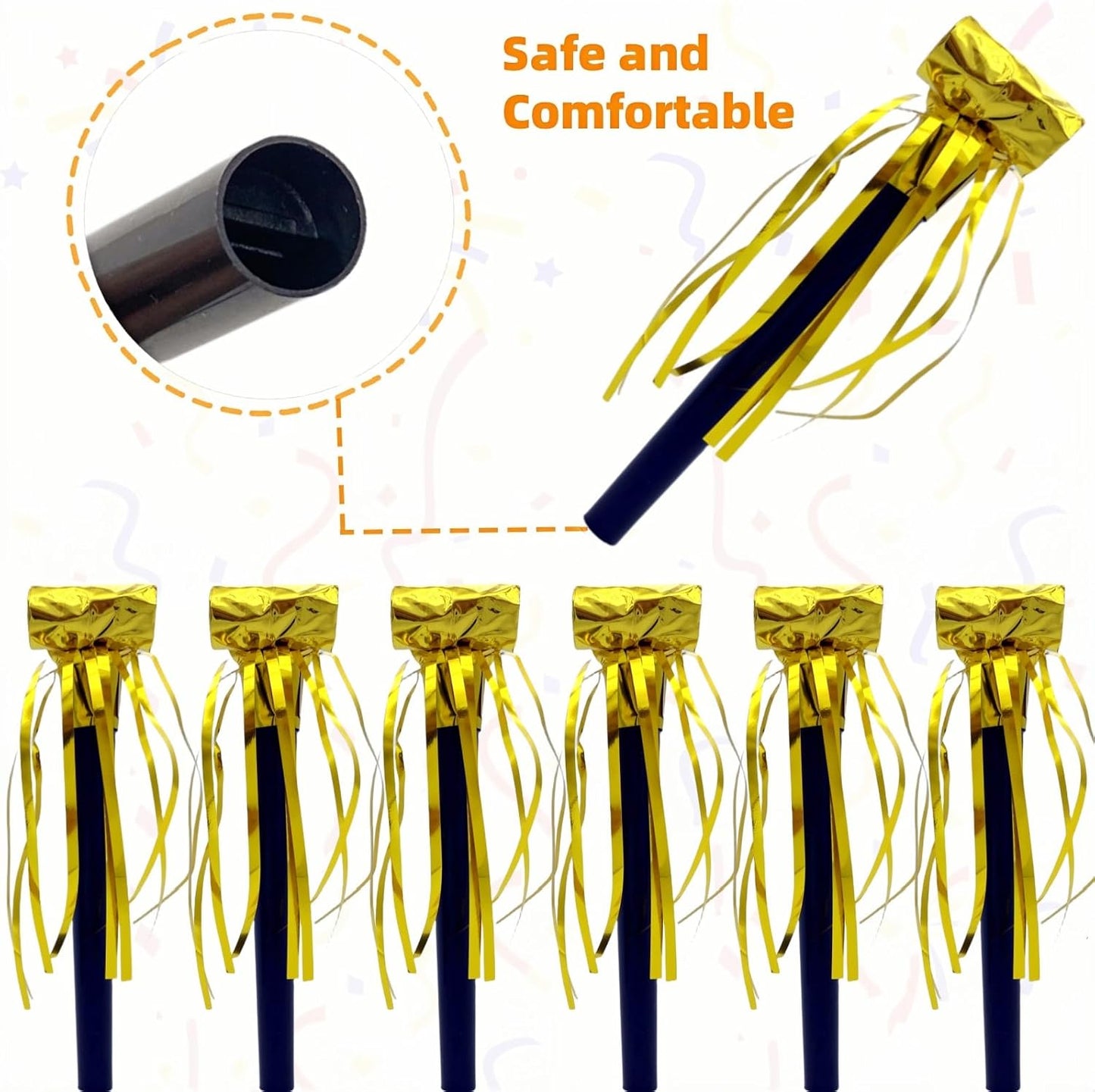 24 Pieces Party Squawkers Gold Noise Makers for New Year, Christmas Party Blowers Favor Supplies