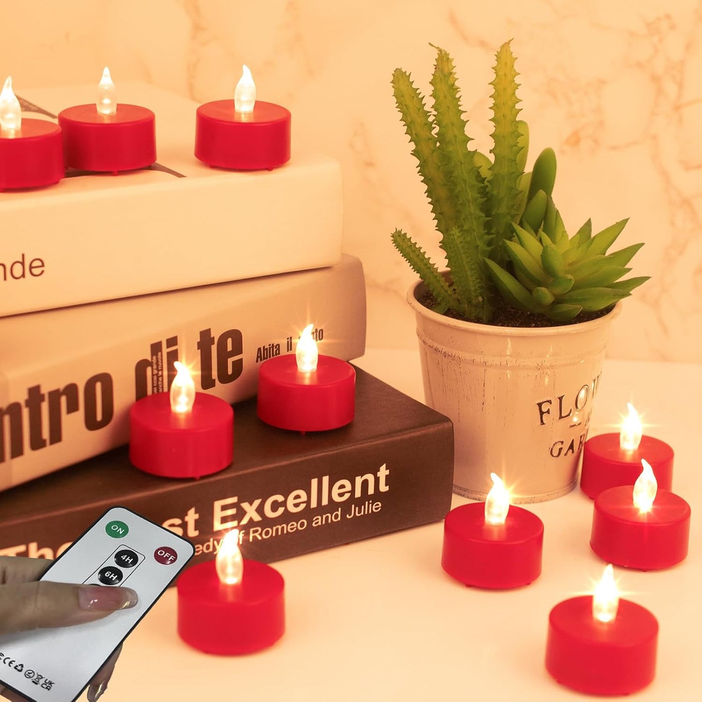 Tea Light Candles with Remote Control,Flickering Flameless LED Candle,Long Lasting 400+Hours,Battery Operated with Timer for Home Decoration Seasonal &Festival Celebration Red (5pcs)