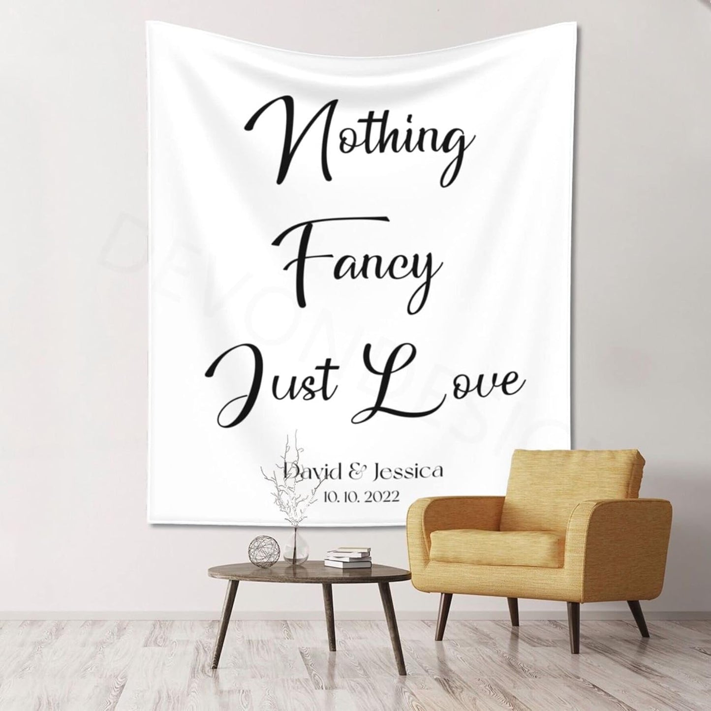 Nothing Fancy Just Love Backdrop, Custom Tapestry with Names and Date, Rustic Wedding Sign, Personalized Calligraphy Wedding Banner for Ceremony, Reception Backdrop, Wedding Arch, Wedding Decorations