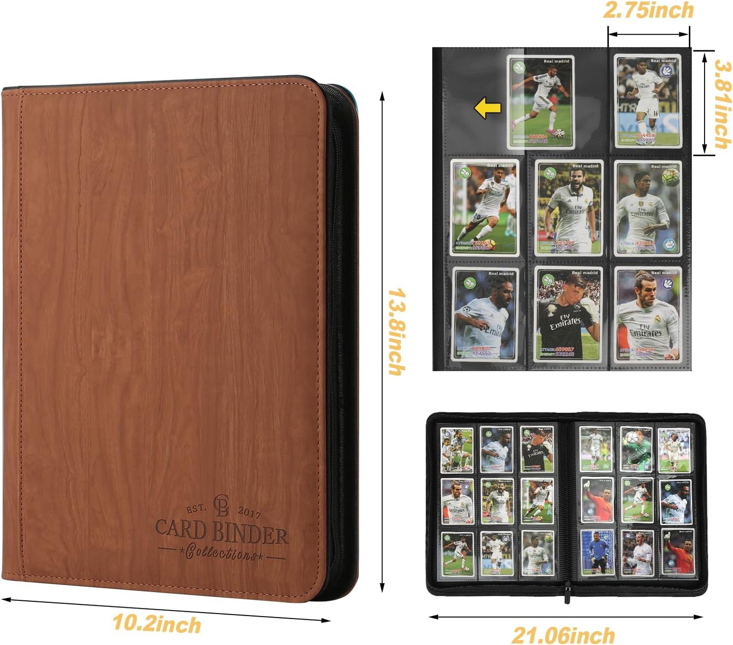 9 Pocket Card Binder, Premium Zip Trading Card Binder, 540 Double Sided Pocket PU Collection Binder, Collector Album, Card Folder for MTG, TCG, Sports Cards