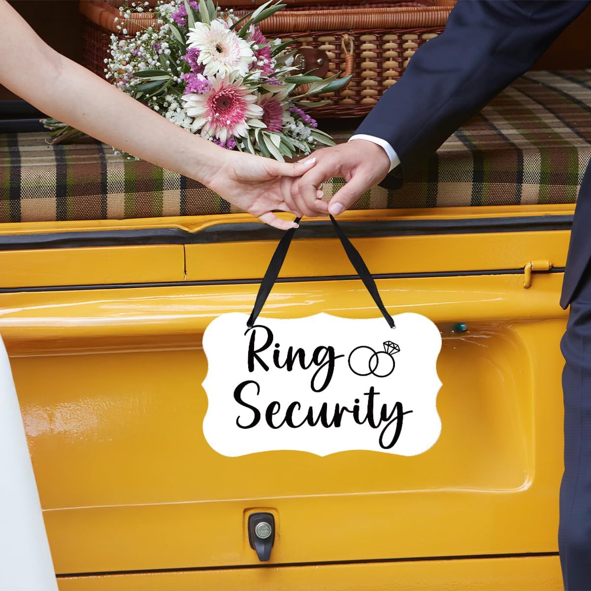 Acrylic Wedding Sign, Ring Bearer Sign, Ring Security Decor, for Rustic Wedding Decor Hanging Signs, Acrylic Wall Art With Ribbon for Chairs Weddings Reception Decorations and Event Party (White)