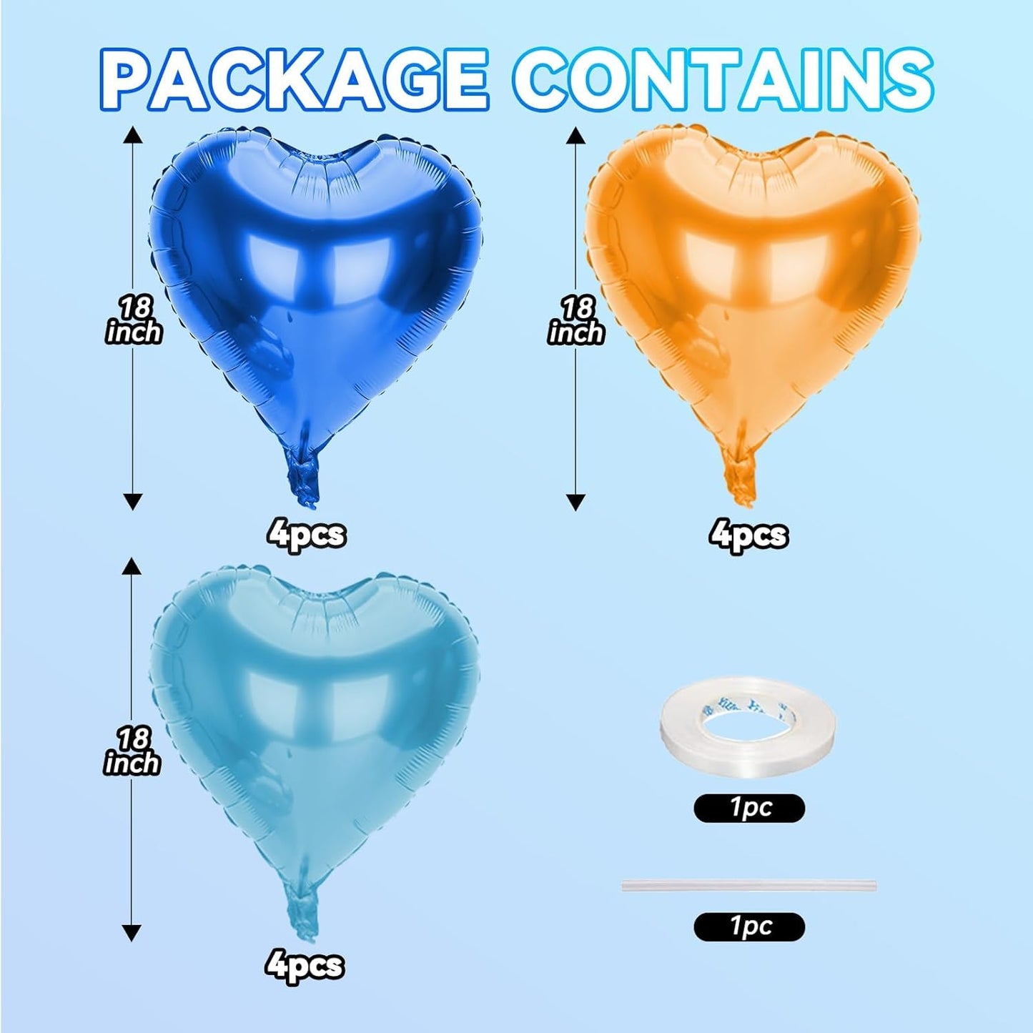 12 Pcs Heart Balloons, 18 inch Orange Blue Heart Shaped Balloon, Large Helium Foil Orange Blue Balloons for Wedding Baby Shower Anniversary Backdrop Valentine Theme Party Decoration