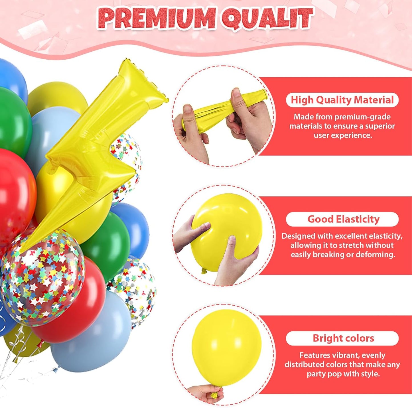 Red Green Blue Balloons, 60pcs Circus Carnival Balloons, Star Colorful Confetti Gold Long Balloon With Lightning Foil Balloon For Birthday Baby Shower Circus Carnival Theme Party Wedding Decoration