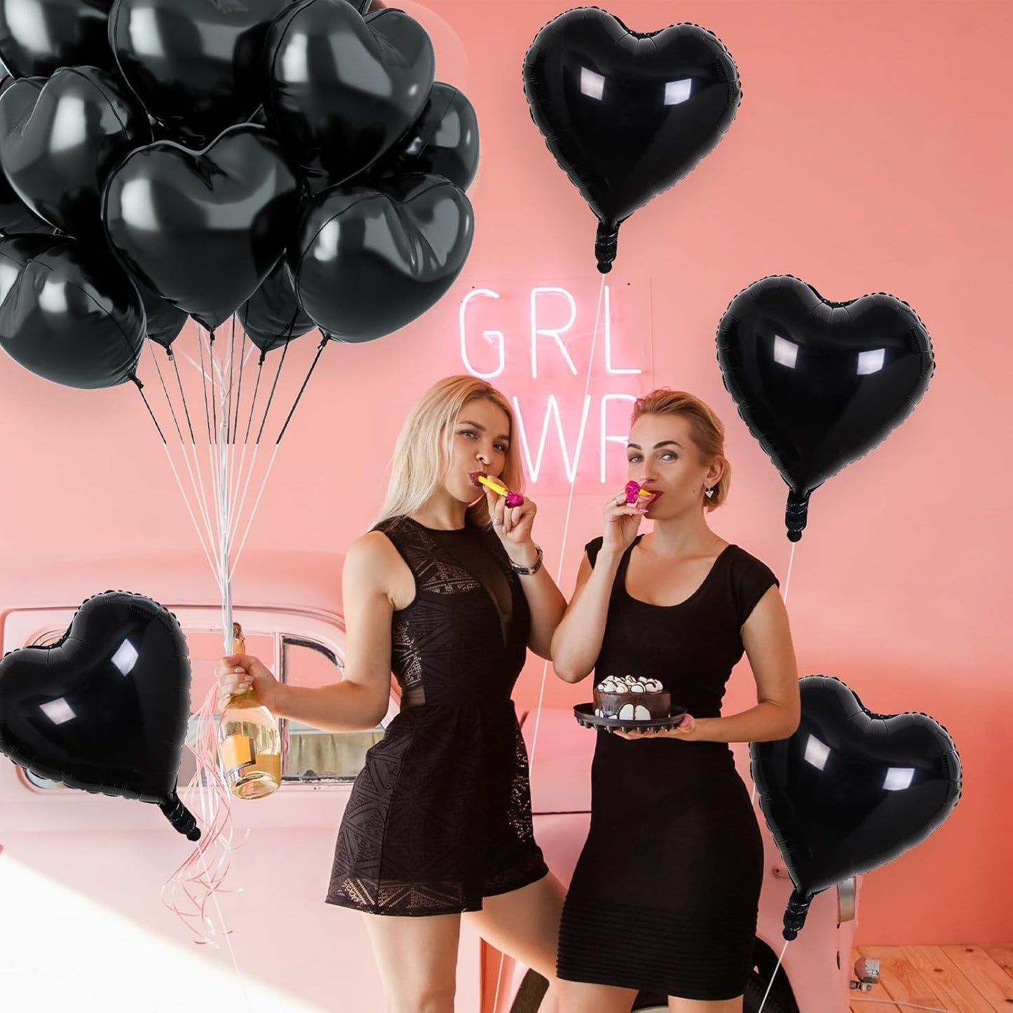 12 Pcs Heart Balloons, 18 inch Black Heart Shaped Balloons, Big Foil Helium Balloon, Love Foil Balloon for Wedding Baby Shower Anniversary Backdrop Valentine Party Decorations