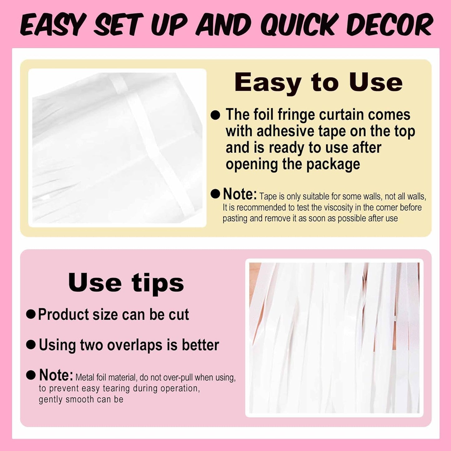 6 Pack Macaron White Foil Fringe Curtains Backdrop, 3.28 x 8.2 Ft Metallic Streamers Tinsel Curtains Background for Photo Booth, Birthday, Weddings, Carnivals, Graduation, Themed Party Decorations