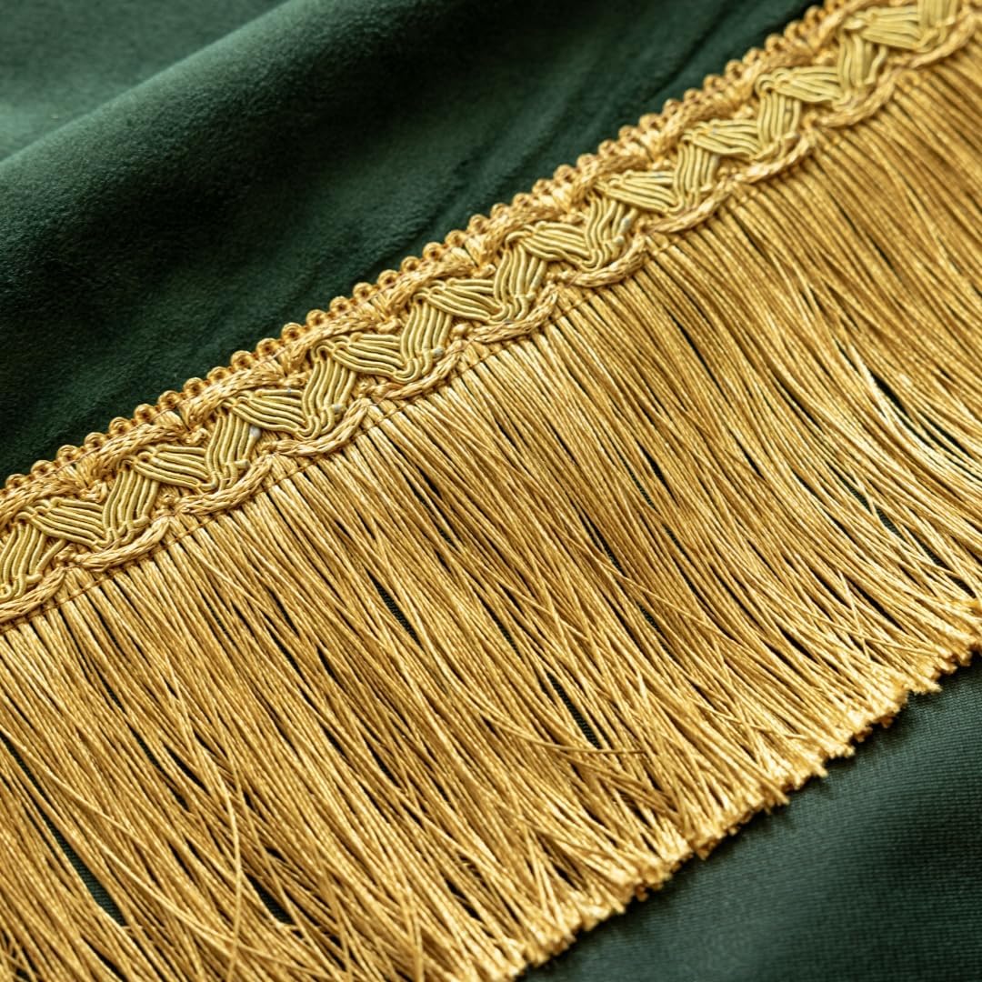 F-CHU Luxury Green Tablecloth Thickset Velvet Tablecloth with Beautiful Gold Tassels Vintage Table Cloth for Home Decor Wedding, Party, Banquet and Events 48" Round