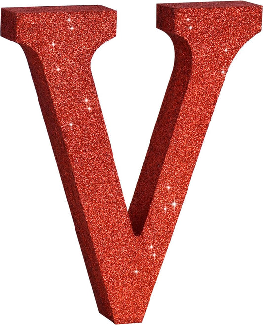 TONIFUL 8 Inch Red Glitter Letter V Table Centerpiece A-Z Red Birthday Party Decorations,Red Alphabet V for Birthday,Chrismas,Graduation,Bridal Shower,Wedding,Anniversary Party Supplies