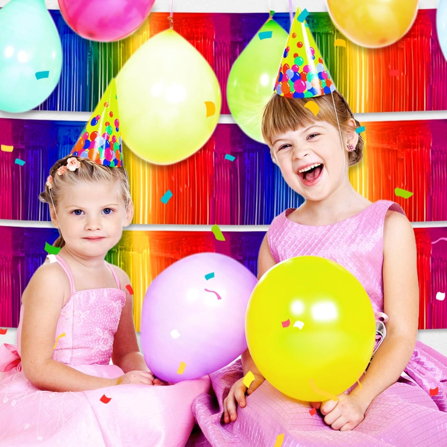 6 Pack 10 Feet Rainbow Foil Fringe Garland Metallic Tinsel Streamers Banner Wall Hanging Curtain Backdrop for Parade Floats, Birthday, Graduate, Mother's Day, Wedding Party Decoration