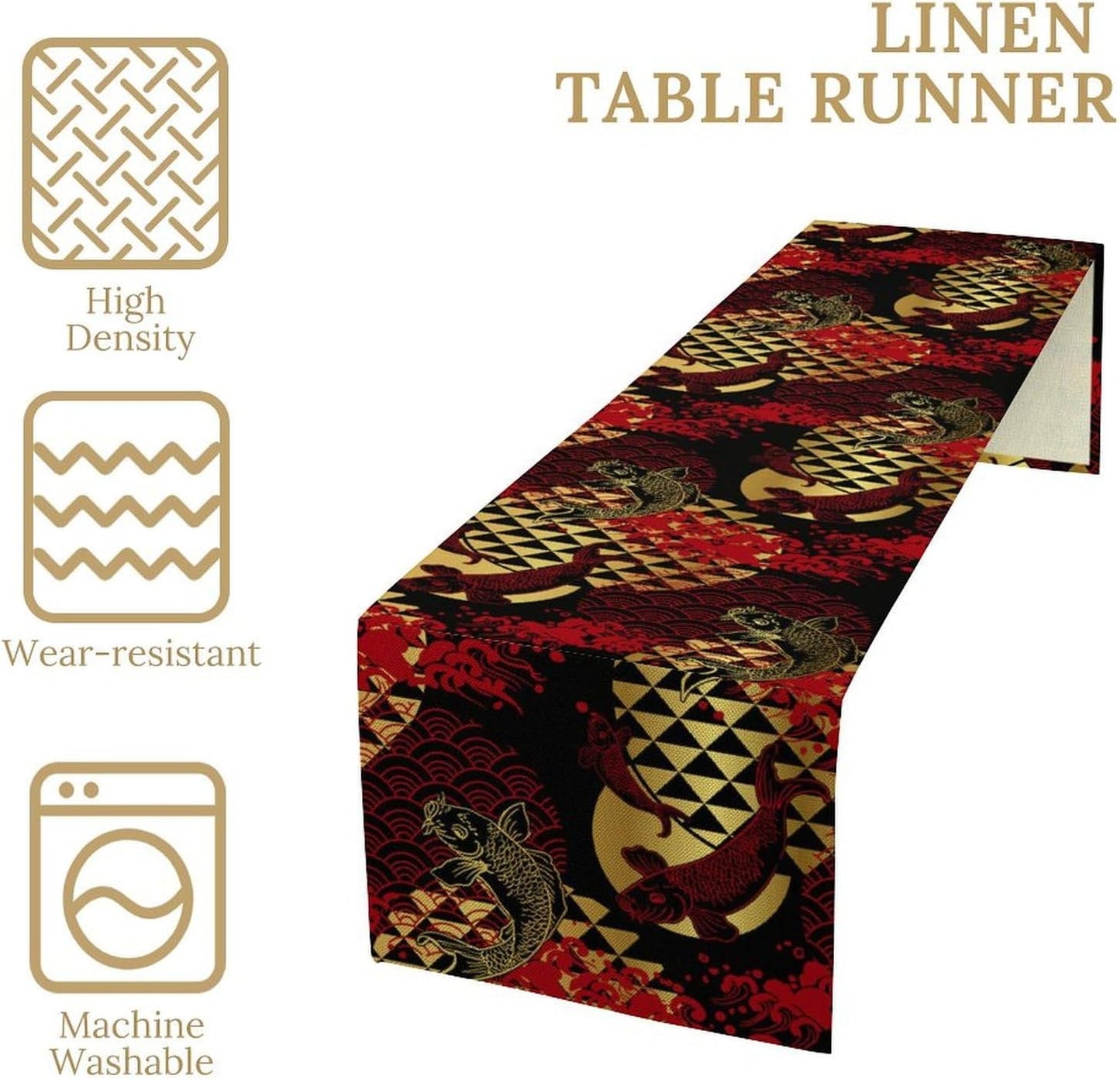 Japanese Table Runner Oriental Tradition Kio Fish Red Art Printed Burlap Runner Home Kitchen Dining Table Living Room Decor Fabric 1 Panel W13xL90in