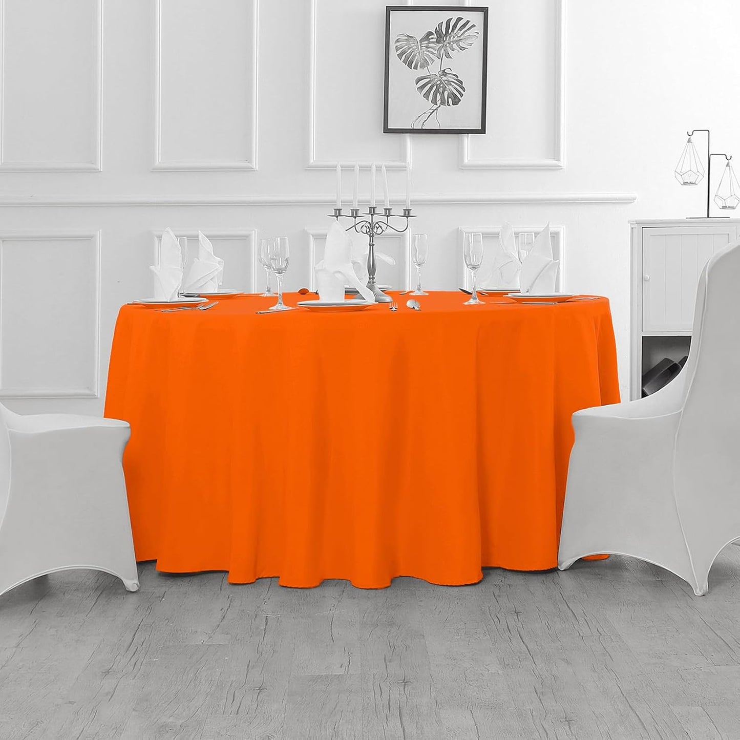 Fokitut 2 Pack Waterproof Round Tablecloth, 70 Inch, Stain Resistant and Wrinkle Polyester Table Cloth, Fabric Table Cover for Kitchen Dining, Wedding, Party, Holiday Dinner-Orange