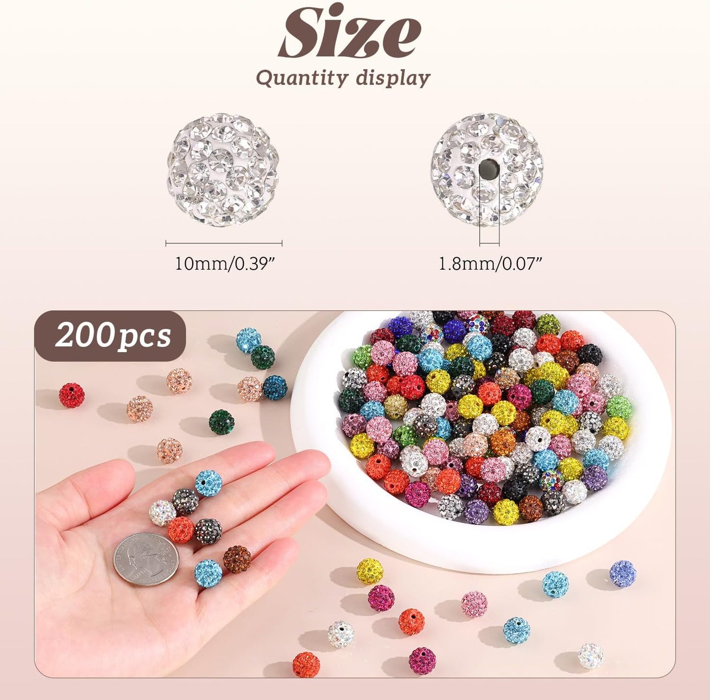 200pcs 10mm Rhinestone Beads for Jewelry Making, Golden Shiny Round Disco Ball Beads Bulk, Sparkle Crystal Clay Christmas for Bracelet Baseball Necklace Earring Crafting and DIY