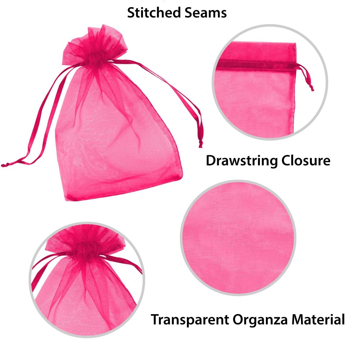 Super Z Outlet 100 Pack 5x7 Inch Mini Sheer Drawstring Organza Transparent Bags Jewelry Sack Pouches for Wedding, Party Decorations, Arts & Crafts Gifts (Fuchsia)