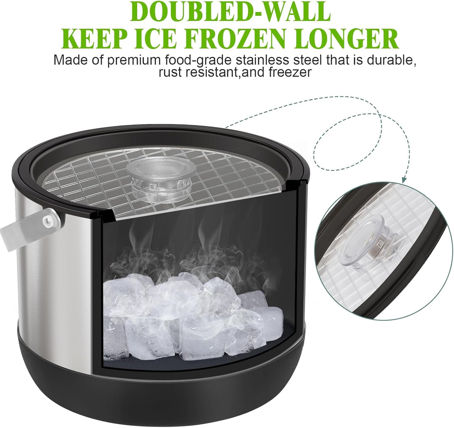 5QT/4.8L Double-Wall Insulated Ice Bucket with Scoop & Lid,Large Capacity Stainless Steel Beverage Bucket for Party Cocktail Bar, Champagnes (Black