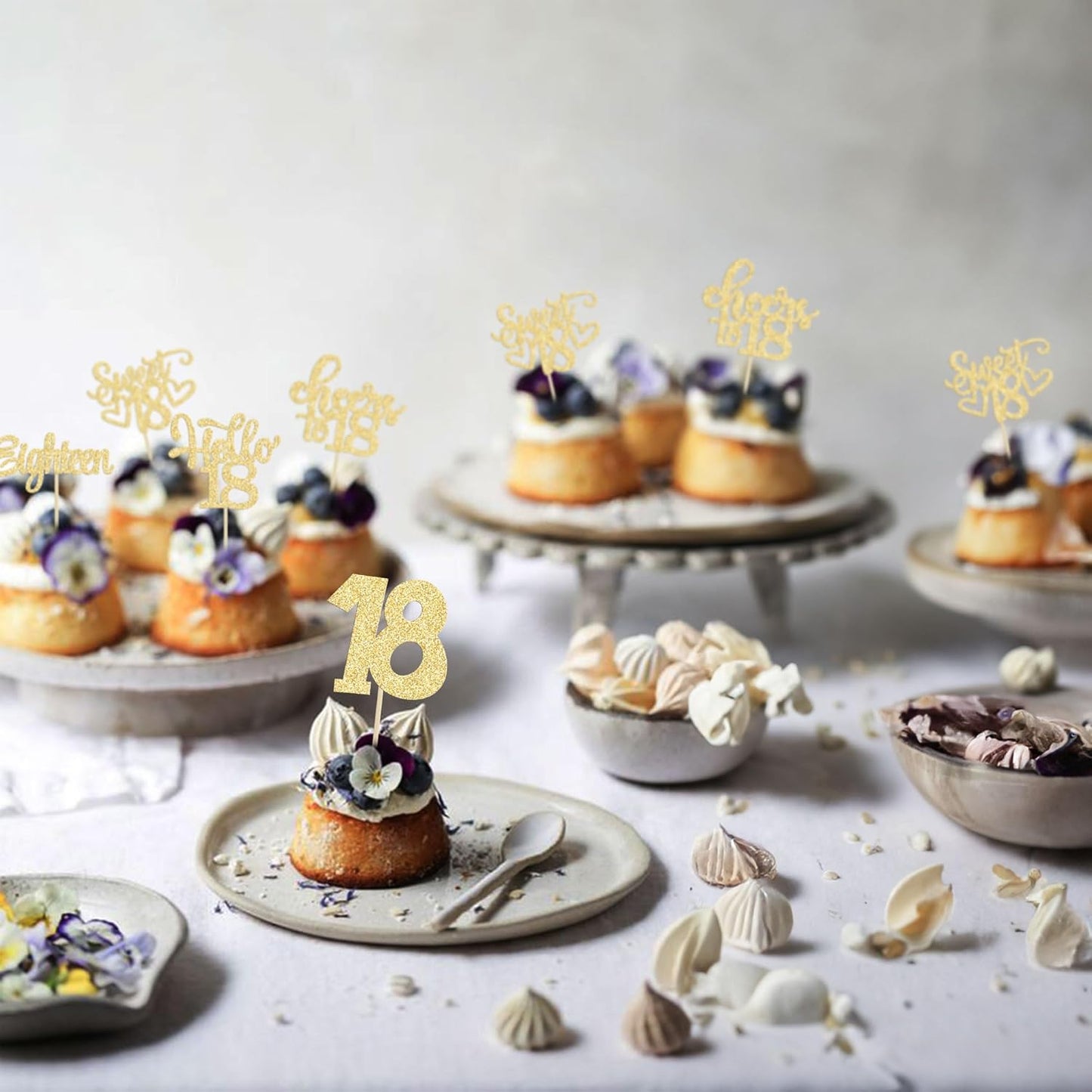 30Pcs18th Birthday Cupcake Toppers Eighteen Happy 18th Cupcake Picks Sweet 18 Cheers to 18 Cake Decorations for 18th Birthday Anniversary Party Supplies Gold Glitter