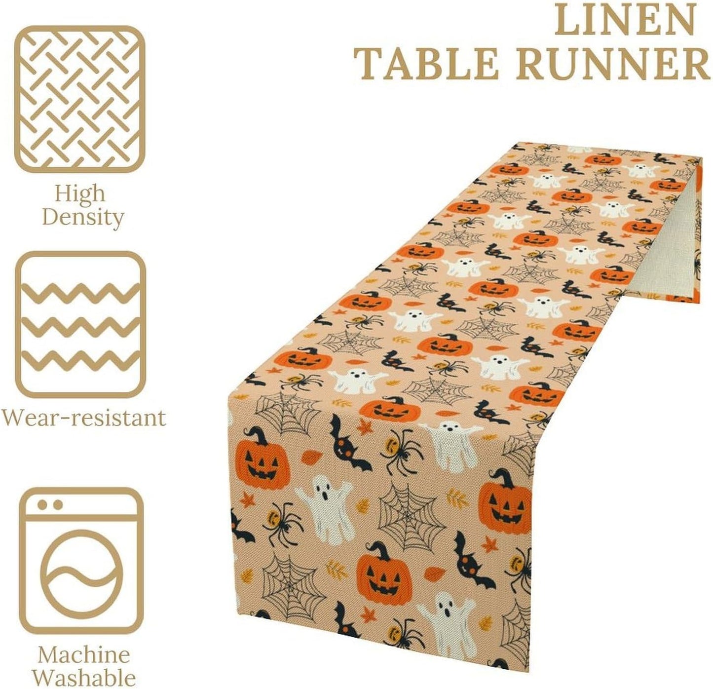 Halloween Table Runner,Cute Ghost Pumpkin Leaves Table Runner for Kitchen Dining Table Decoration Home Party Decor 13x108 Inch