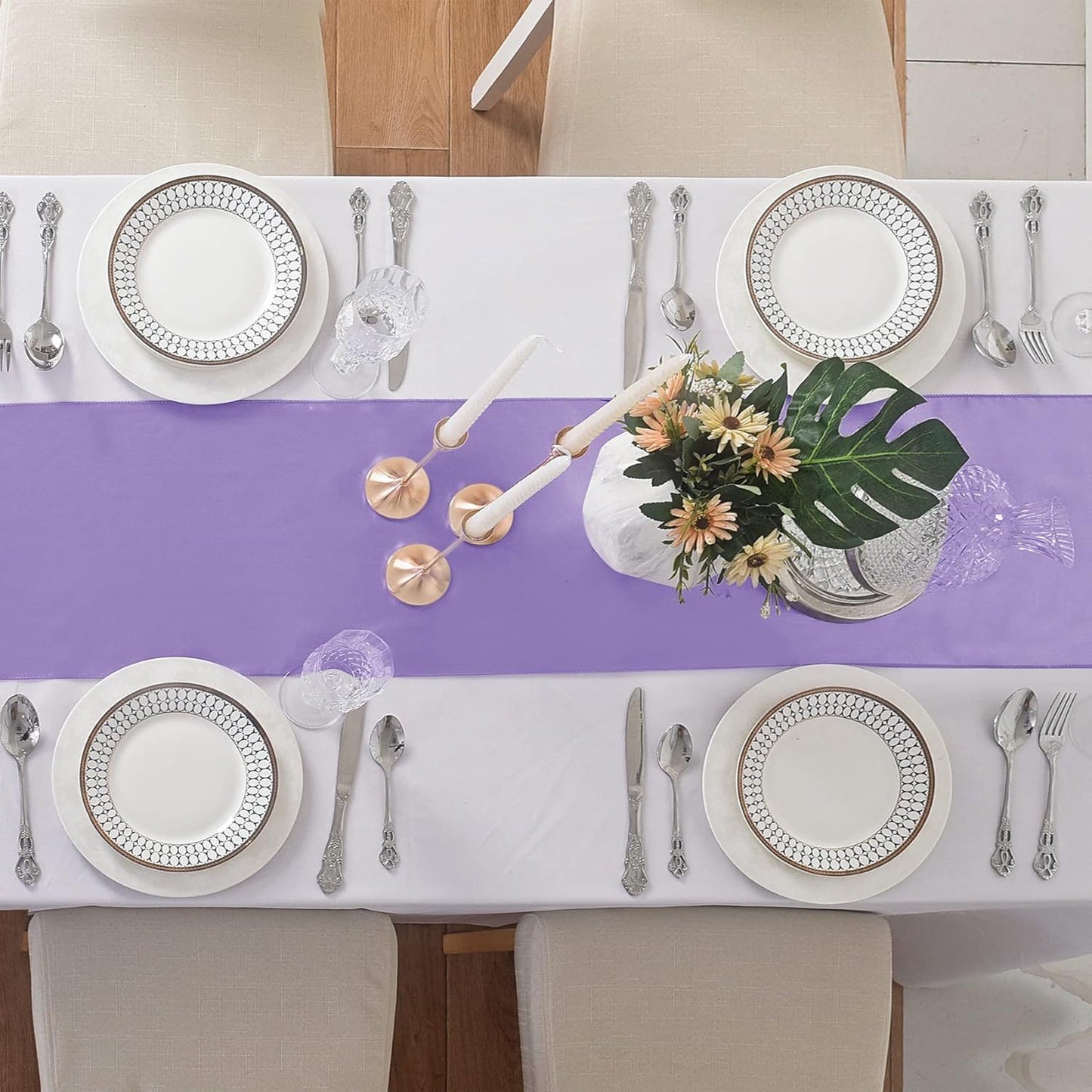 6Pack Table Runner 12 x 108 Inches Satin Silk Table Runner for Wedding, Birthday Party, Banquets, Graduations Decoration, fit Rectange and Round Table-Lavender