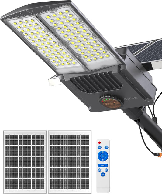 Gefolly SL-9500W Solar Street Light Outdoor 600000LM Commercial Parking Lot Lights Dusk to Dawn 6500K Flood Security Light IP67 Lamp with Motion Sensor for Basketball Court, Yard, Road