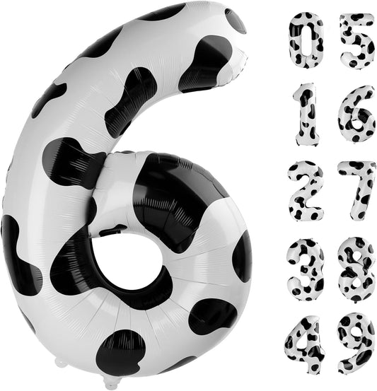 Cow Print Number Balloon Birthday Decorations, 40 inch Number balloon 0-9(Zero-Nine), Cow Balloon for Farm Birthday Party Supplies, Cow Themed birthday party Decorations (Number 6)
