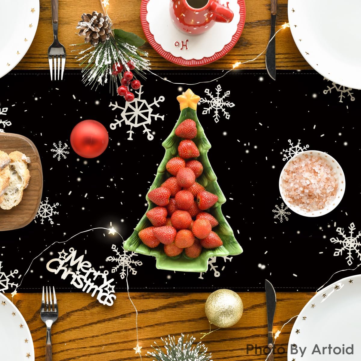 Artoid Mode Black Snowman Snowflake Let it Snow Winter Table Runner, Christmas Kitchen Dining Table Decoration for Home Party Decor 13x72 Inch