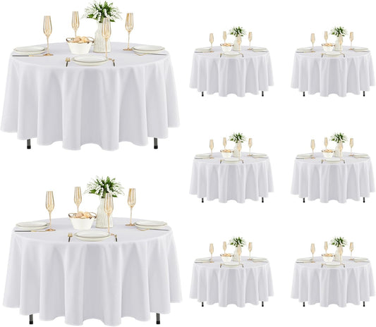 Fitable 8 Pack Round Tablecloths: Stain Resistant Wrinkle Free Circle Table Clothes, Washable Reusable Polyester Table Covers for Wedding Party Birthday Banquet Reception(White, 84 Inch)
