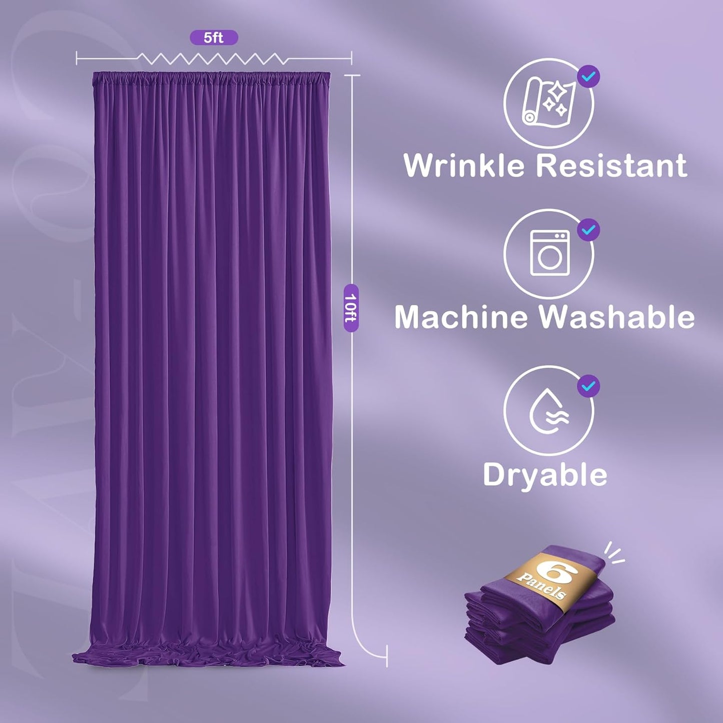 30ftx10ft Purple Backdrop Curtains for Party Background, Wrinkle Free Purple Photo Backdrop Drapes 6 Panels Back Drop Cloth for Wedding Birthday Photography Baby Shower Decor