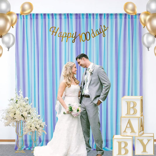 DUOBAO 2-Pack Mermaid-Inspired Chiffon Curtain Panels - Long Ombre Aqua Turquoise Teal Lilac Purple Sheer Voile for Girls' Bedroom & Living Room Windows, Each 58"" W x 120"" L