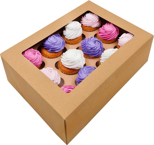 BAKELUV Brown 12 Cupcake Boxes, Cupcake Containers | 13x9.5x4, 50 Pack