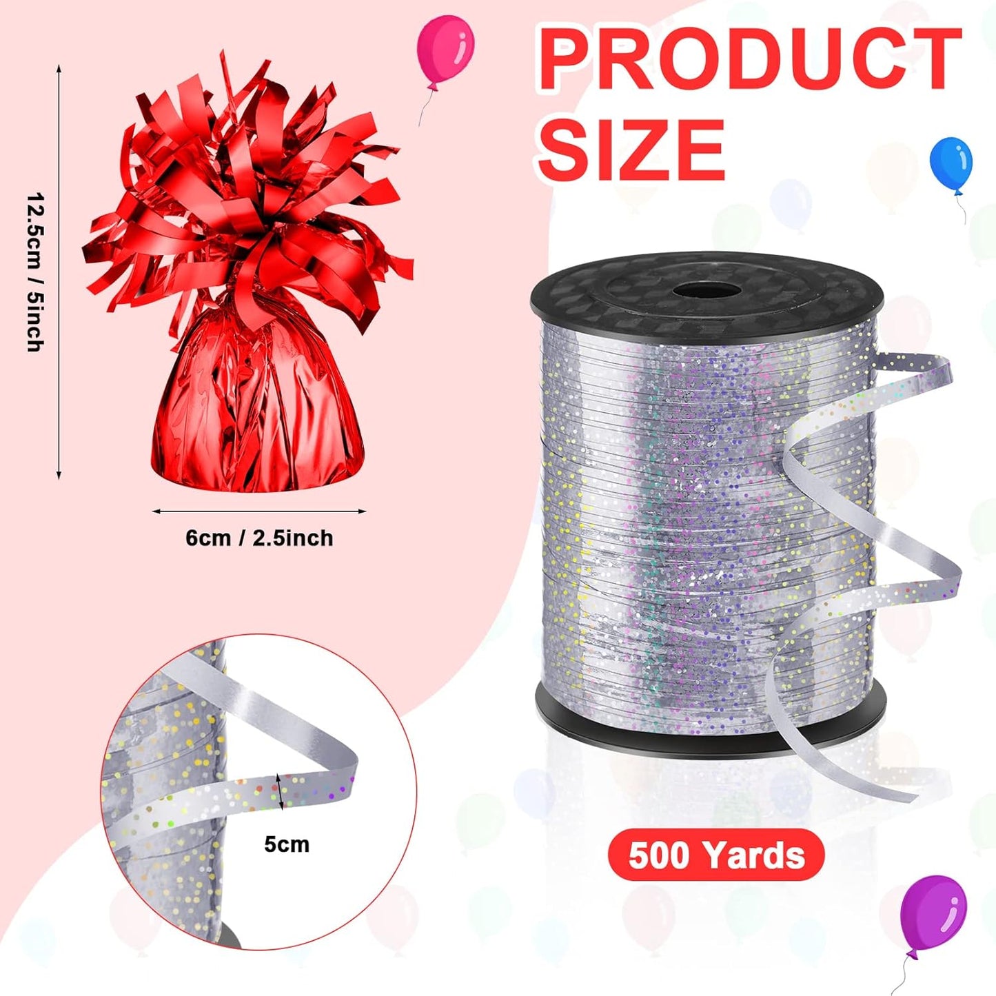 24 Pcs Balloon Weights Metallic Anchor Balloon Holder for Helium Balloons Heavy Table Weights and 1 Roll Iridescent Crimped Ribbon for Birthday Wedding Halloween Christmas Party(Stylish Colors)