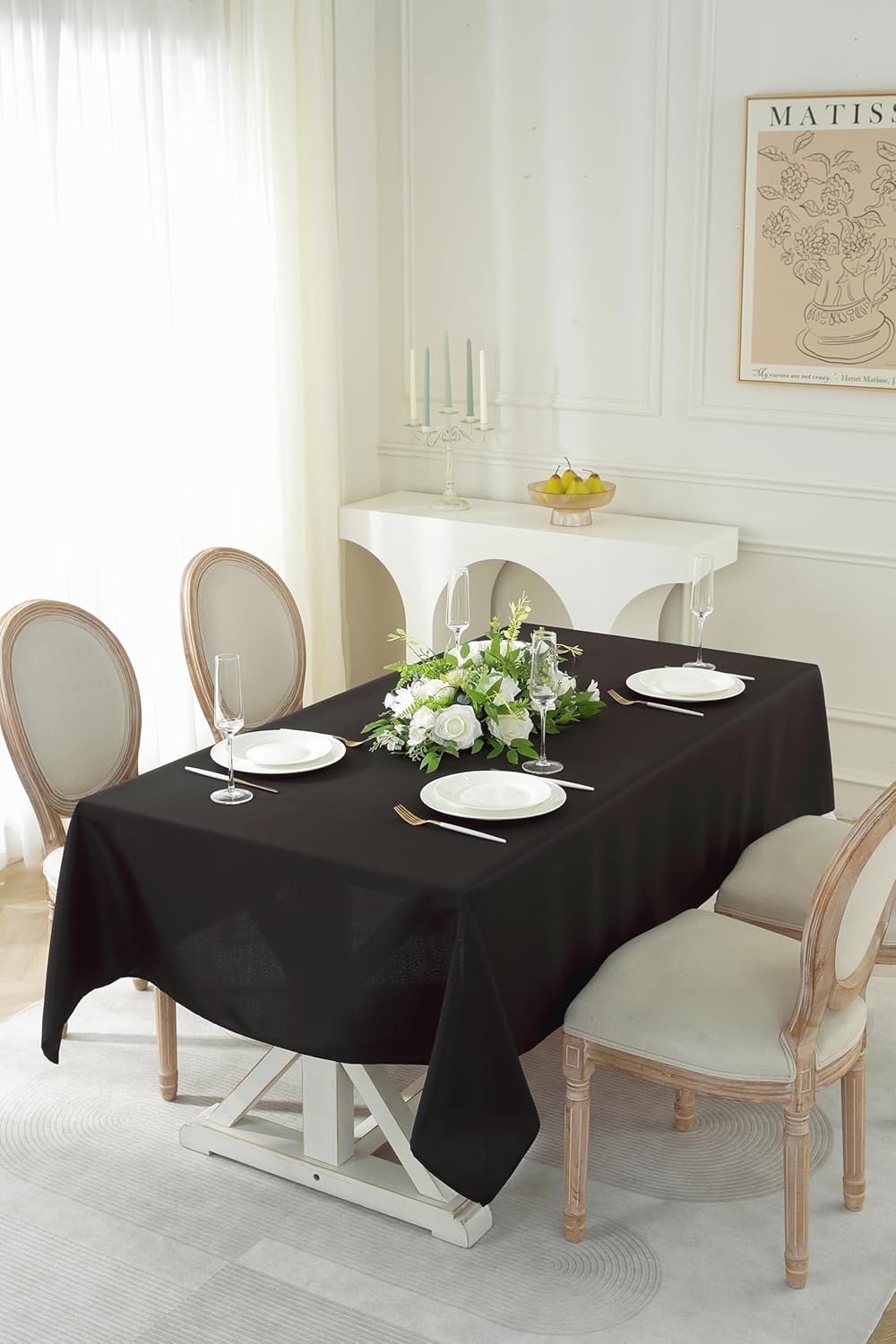 Craft And Party Rectangle Tablecloth, 70 x 90 Inch Black Tablecloth, Polyester Fabric Washable Table Cloth for Home, Party, Wedding or Restaurant Use.
