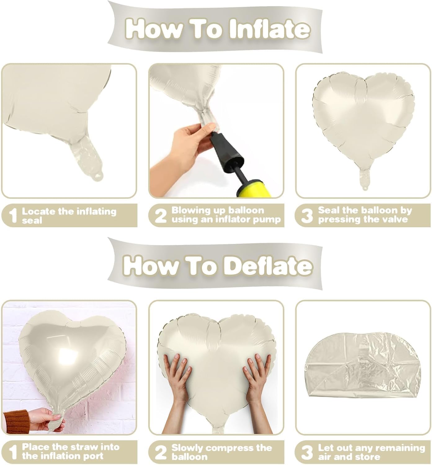 Cream Heart Balloons,12Pcs 18 Inch Beige Foil Love Heart Shaped Neutral Balloons for Bridal Princess Engagement Party Boho Wedding Gender Reveal Anniversary Birthday Valentines Day Decorations