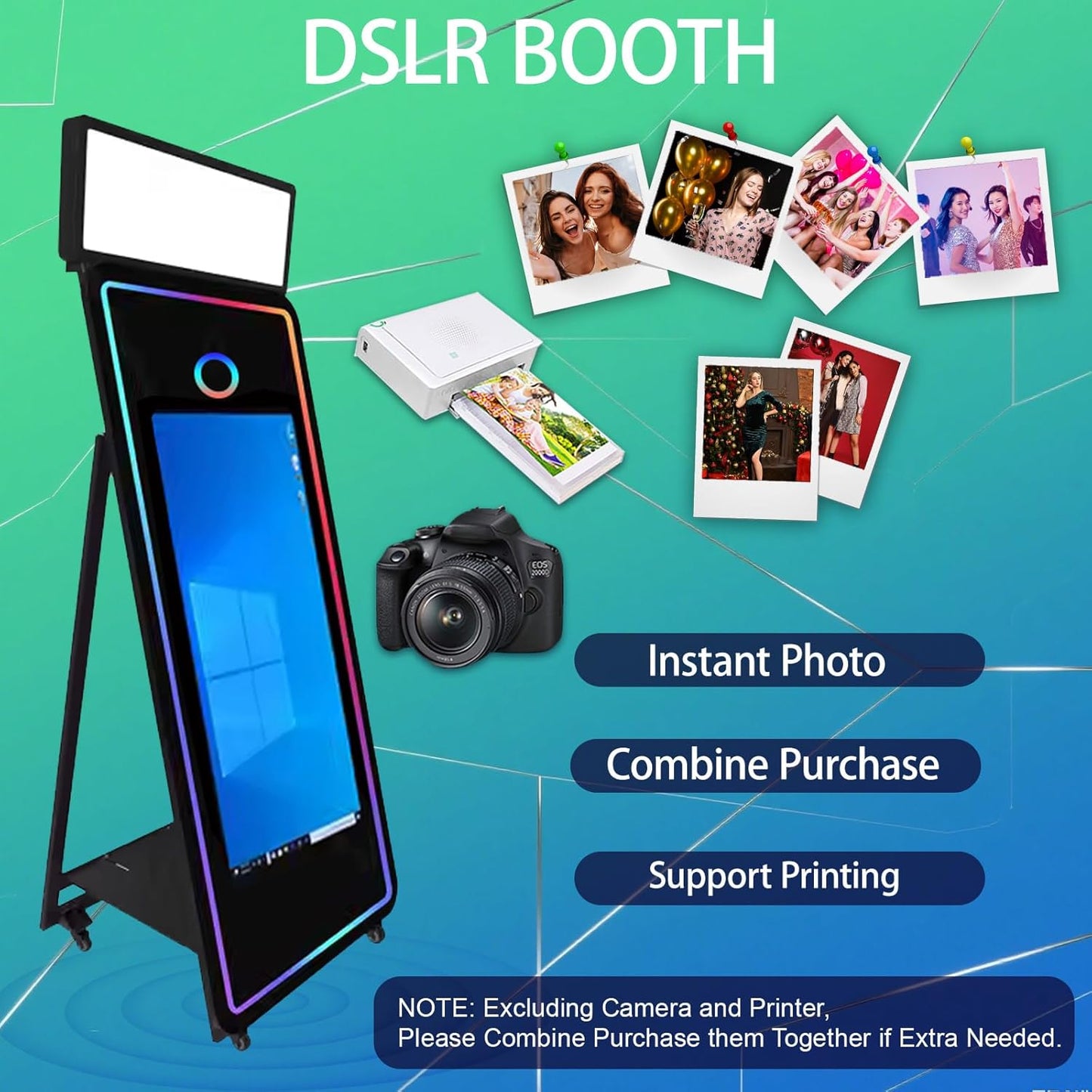 65''Magic Mirror Photo Booth Machine,Mirror Photo Booth 43''Touch Screen,Photo Booth with Flight Case,App Control,RGB Light for Wedding Party Events (Black, Machine+Mini Printer)