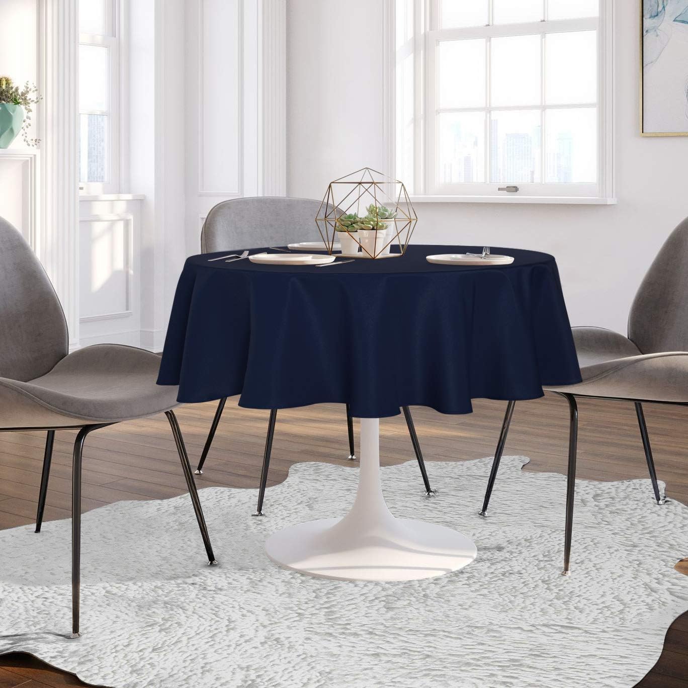 sancua 60 Inch Round Tablecloth (Fits 20-48 Inch Tables), Water Resistant Spill Proof Washable Polyester Table Cloth Decorative Fabric Table Cover for Dining, Buffet Parties and Camping, Navy