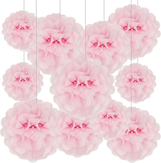 Tissue Paper Pom Poms, Light Pink Tissue Paper Flowers, Hanging Flower Balls for Weddings Fiesta Parties Birthday Baby Showers Classroom Bridal Shower Decoration (20Piece Set-6/10/12/14Inch)