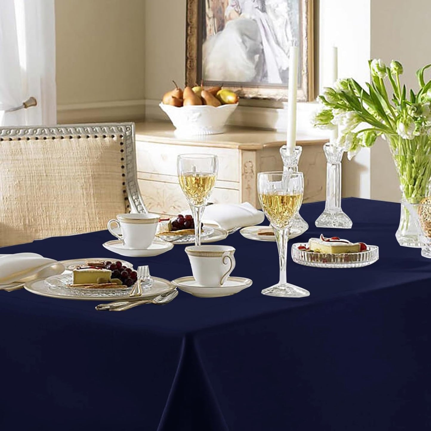 Fitable Navy Rectangle Table Clothes, 6 Pack - 90 x 156 Inch - Reusable and Washable Tablecloths, Polyester Fabric Table Covers for Wedding, Party, Banquet, Formal Events