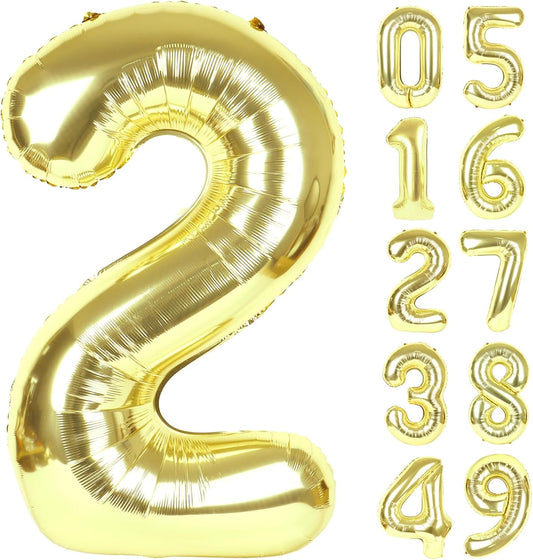 Light Gold 40 Inch Big Number Balloon Birthday Decoration, Number 2 Helium Balloon 12 20 22 23 24 26 2026 New Years Celebration, Boy Girl Baby Anniversary Party Graduations Supplies Decorations