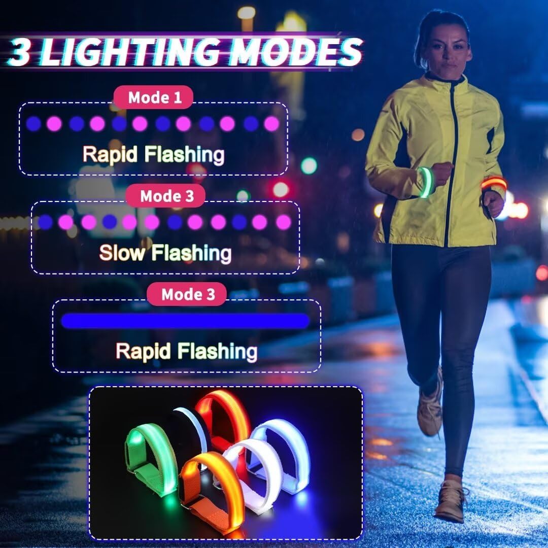 Dilabnba XL Glow Bracelets 6PCS, Reflective LED Bracelets - Adjustable Light Up Arm Bands for Adults Kids Night Running/Cycling Safety, Pet Safety Light, Concerts Rave Party Supplies (Multi-Color)