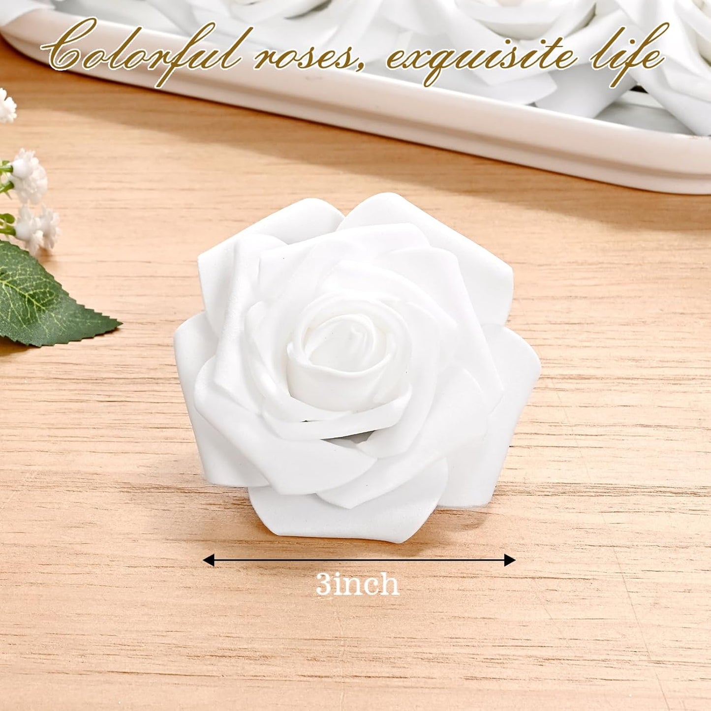 BLEUM CADE 36Pcs Artificial Flowers Fake Roses with Stems, White Boxed Foam Roses for DIY Bouquets Centerpieces Wedding Party Arrangement Bridal Shower Decor