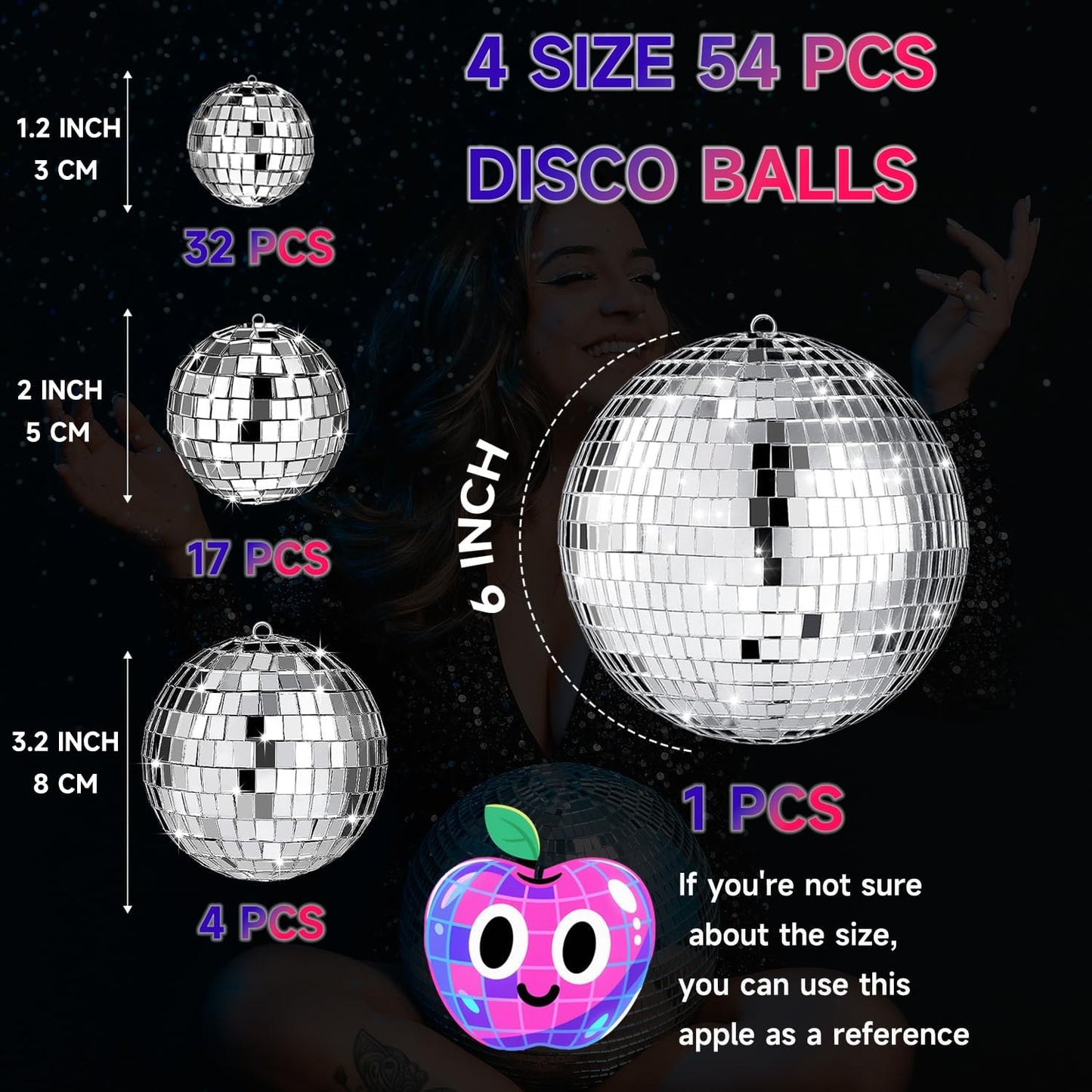 54 Pcs Mini Silver Disco Balls - Hanging Mirror Ornaments for Party, Wedding, Christmas Supplies
