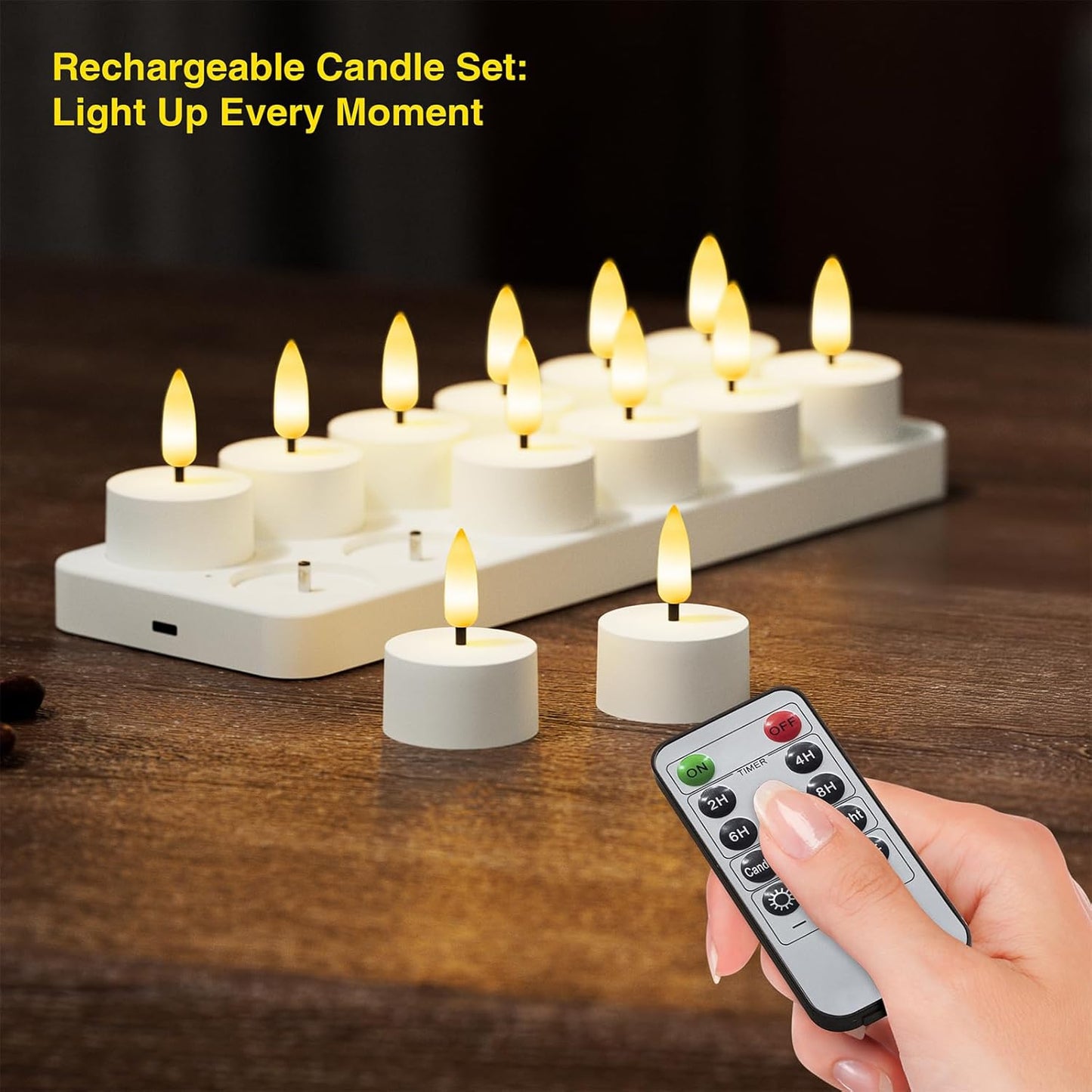 Rechargeable Flameless Tea Lights Candles with Charging Station, LED Tea Lights Candles with Remote Control Timer for Wedding, Christmas, Halloween, Anniversary, Home Decor, 12-Pack