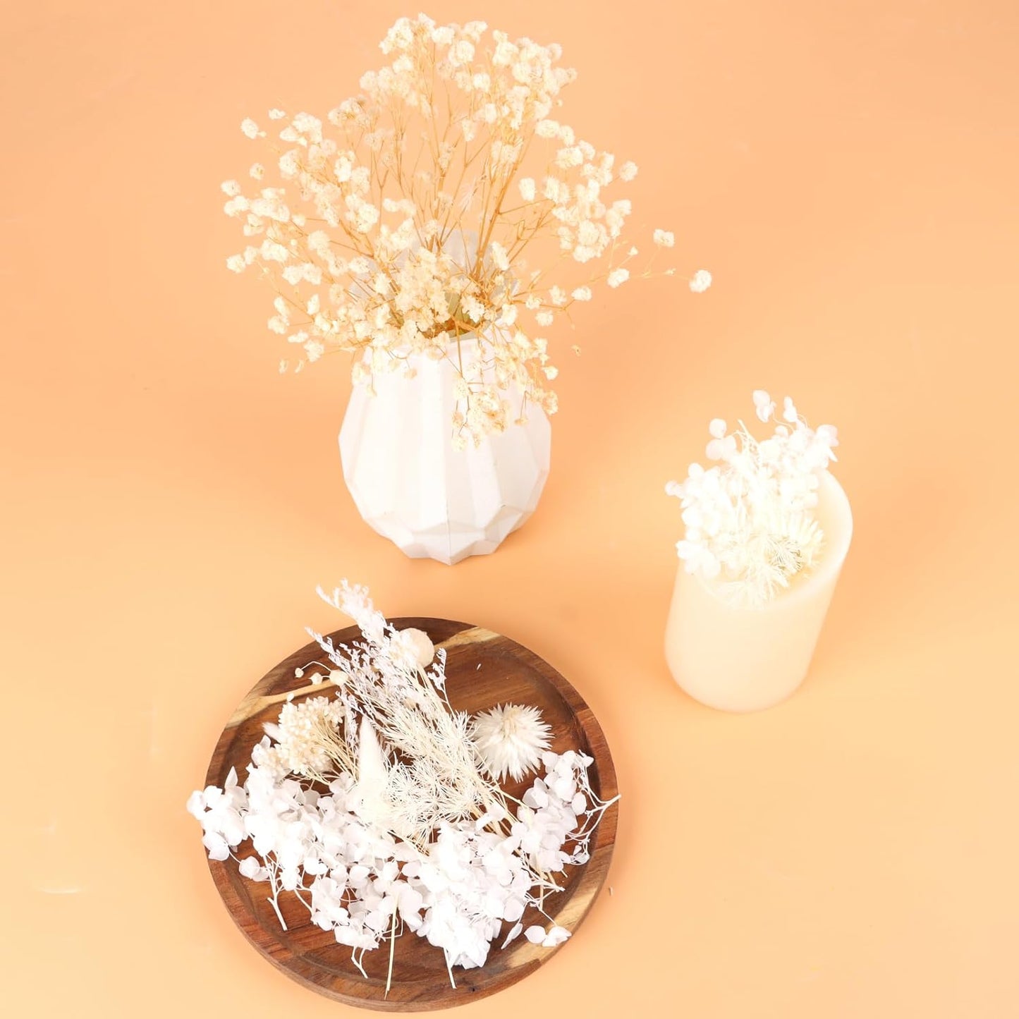 Dried Flowers,Dried Flowers Set for DIY Scrapbook Accessories Flower Arrangements Flower Decoration Wedding Decoration(White)