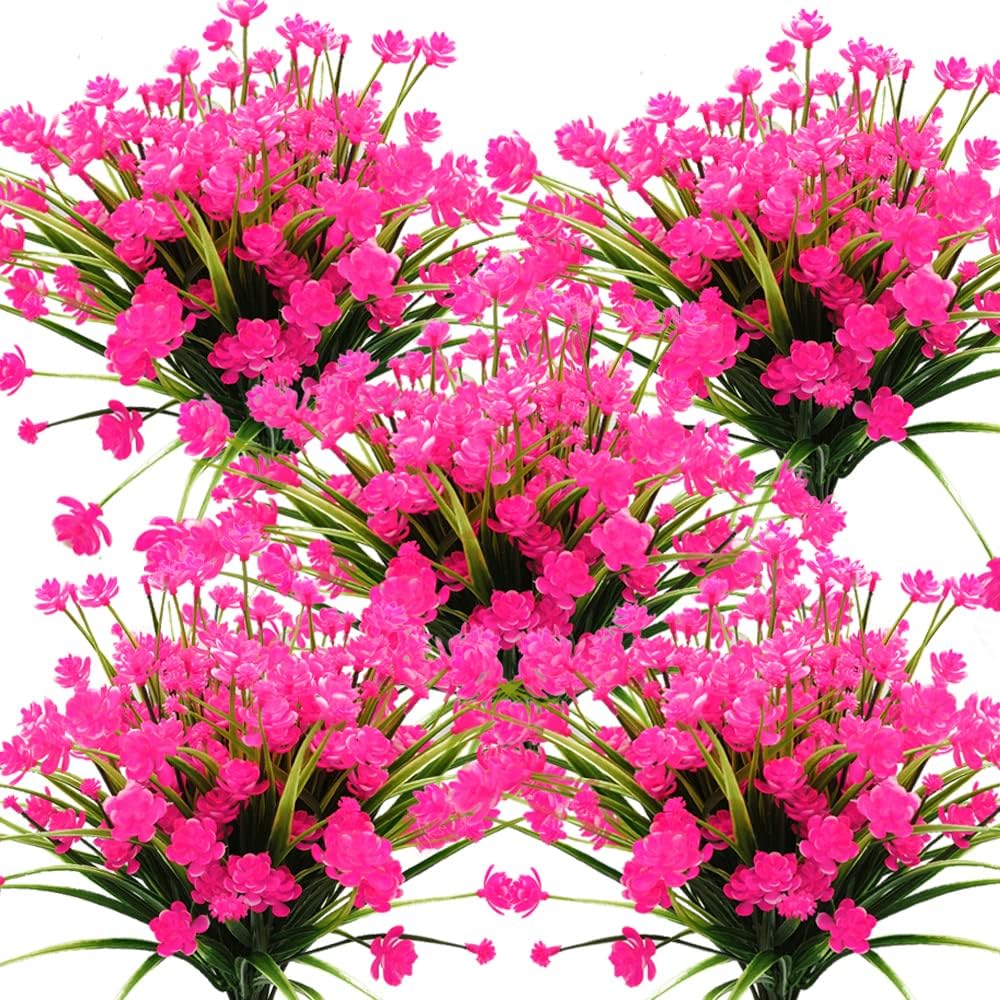 Artificial Flowers Outdoor UV Resistant Fake Plants Indoor Outside Hanging Planter Home Garden Decor, 10 Bundles (Pink)