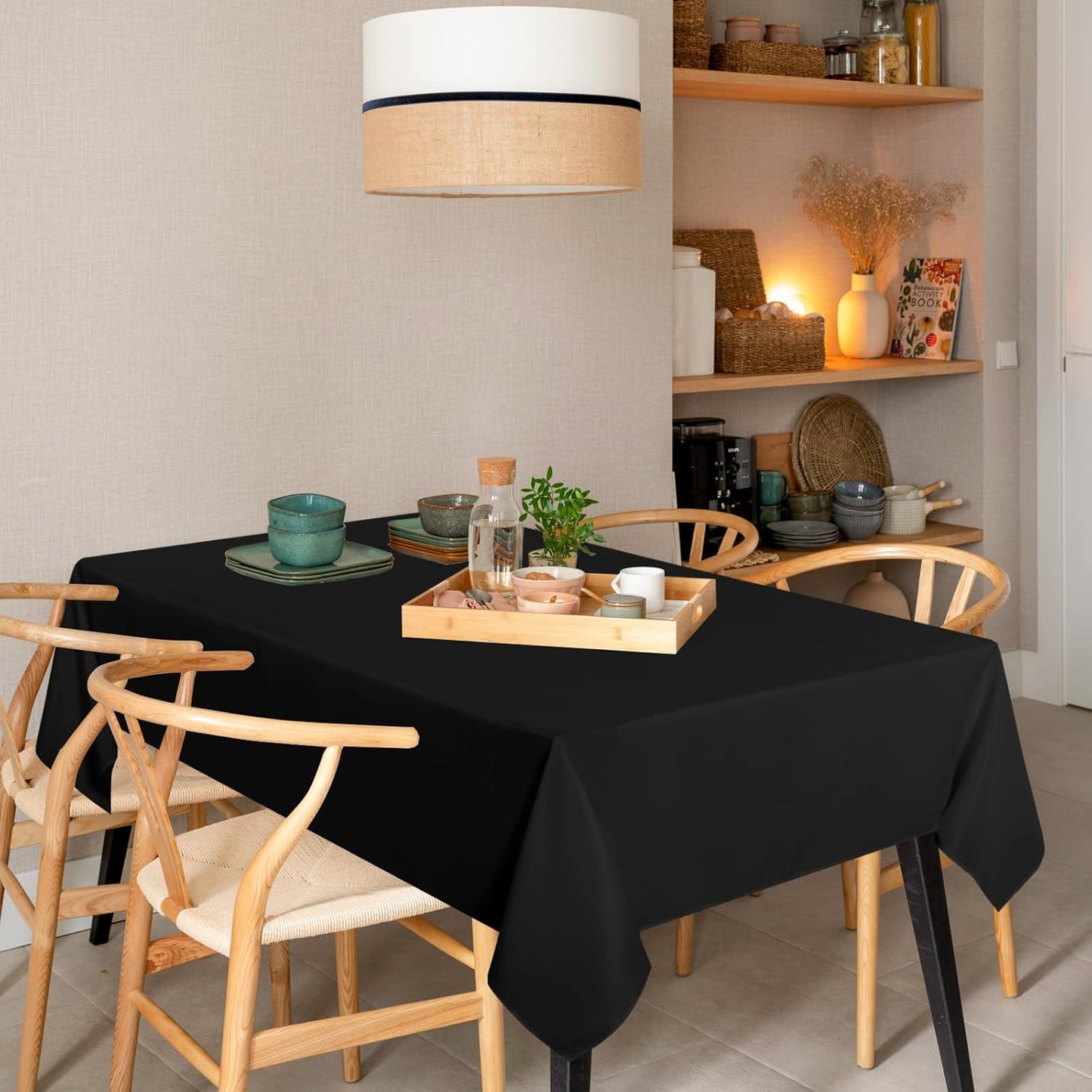 sancua 6 Pack Black Tablecloth 60 x 102 Inch, Rectangle Table Cloth for 6 Feet Tables - Stain and Wrinkle Resistant Washable Polyester Table Cover for Dining Tables, Buffet Parties and Camping