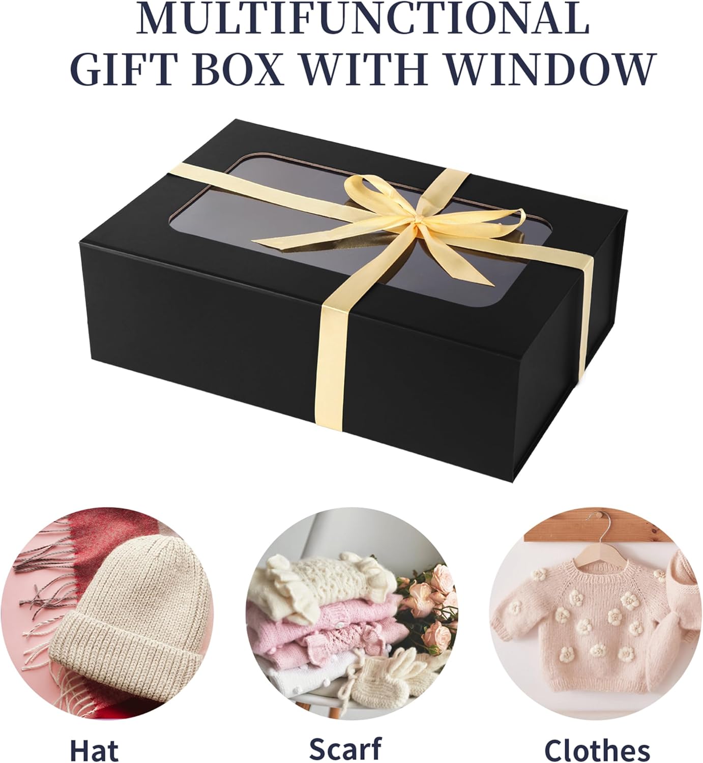 Black Large Gift Boxes with Window, 13.5"x9"x4.3" Bridesmaid Boxe for Gift Giving,Birthday Gift Box with Magnetic,Closure Lid Gift Boxes for Presents,Cute Boxe,Luxury for Gift Packaging,Gift Box for Wrapping Gifts