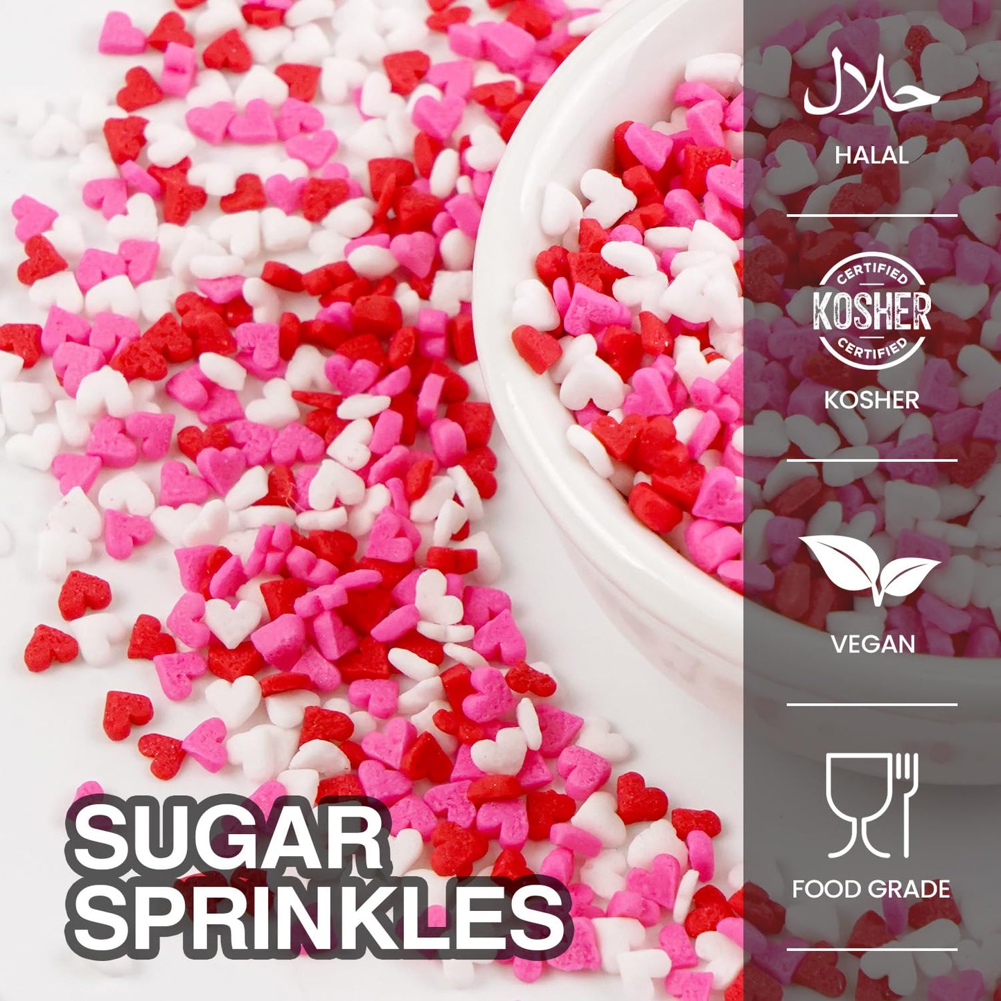 Sweet Mini Heart Sprinkles Sugar, Valentines Love Sprinkles for Cupcake Decorating, 150g/5.29oz Mix Edible White Pink and Red Candy, Cookie, Ice Cream, Mother's Day, Wedding Party Supplies