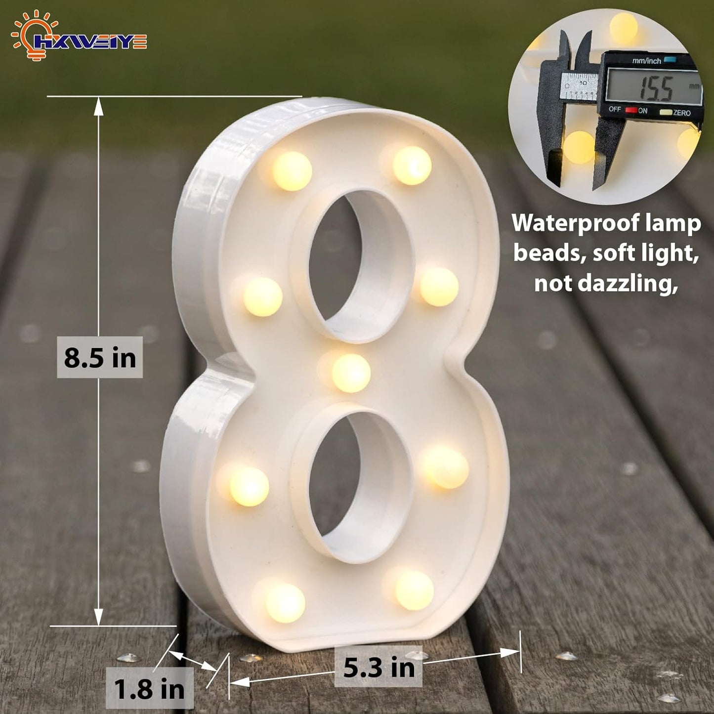 HXWEIYE Light Up Numbers-8, LED Marquee Number Lights Sign 26 Alphabet and 10 Number Big Lights Led Letters for Party Birthday Bar Battery Powered Christmas Decor Letter Lights (Warm White)