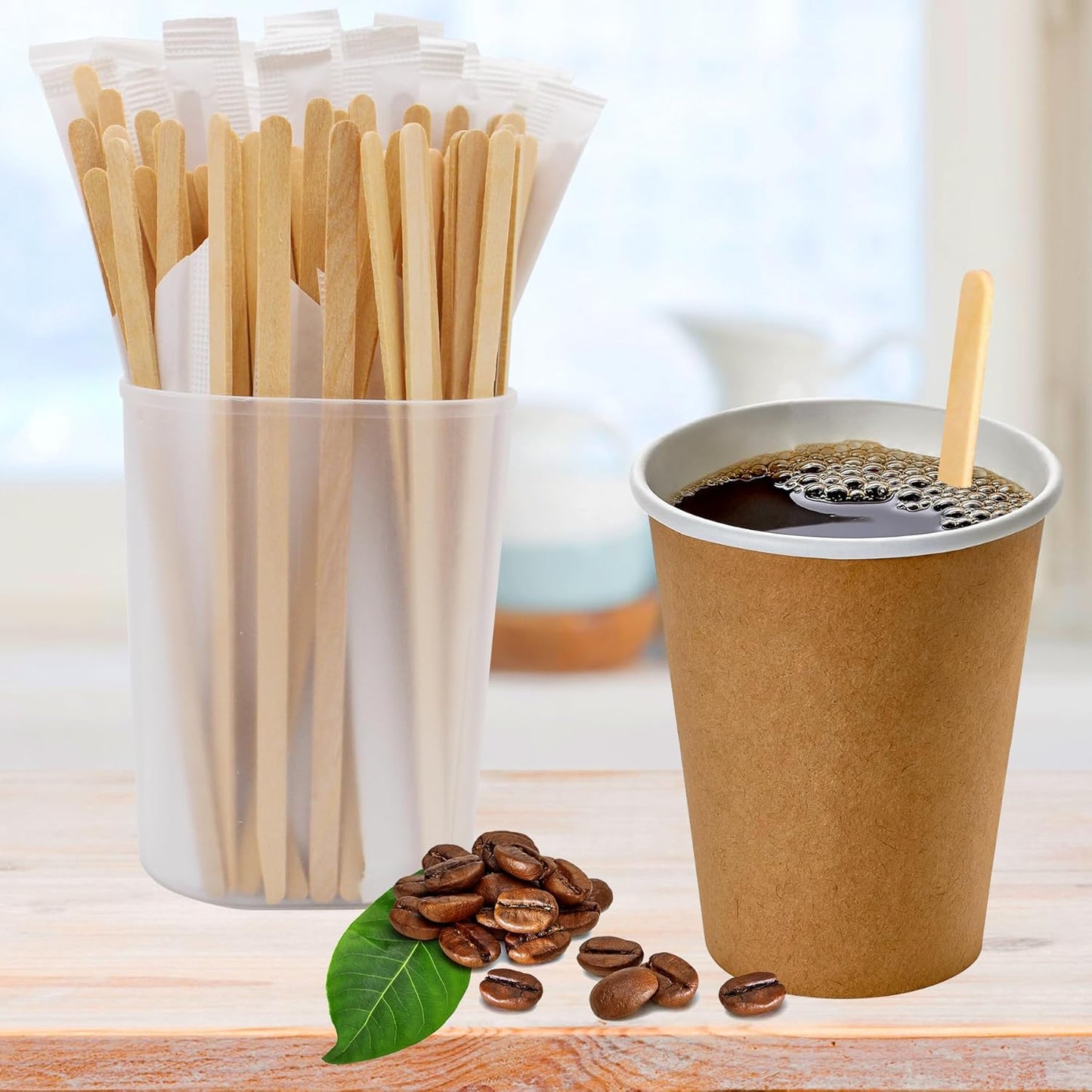 1000PCS 5.5 in Individually Wrapped in Paper Wooden Coffee Stirrers, A+++Level Smooth Rounded Edges Wood Sticks for Daily Use or Other DIY Craft Design (1000pcs)