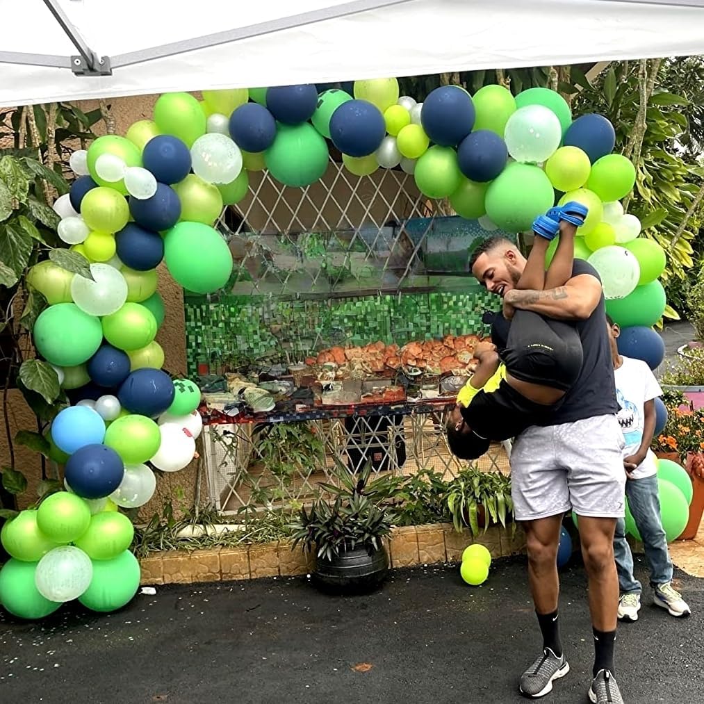 60 Pcs Navy Blue Matte Light Green Silver Latex Party Balloons with Green Silver Confetti for Birthday Party Decoration